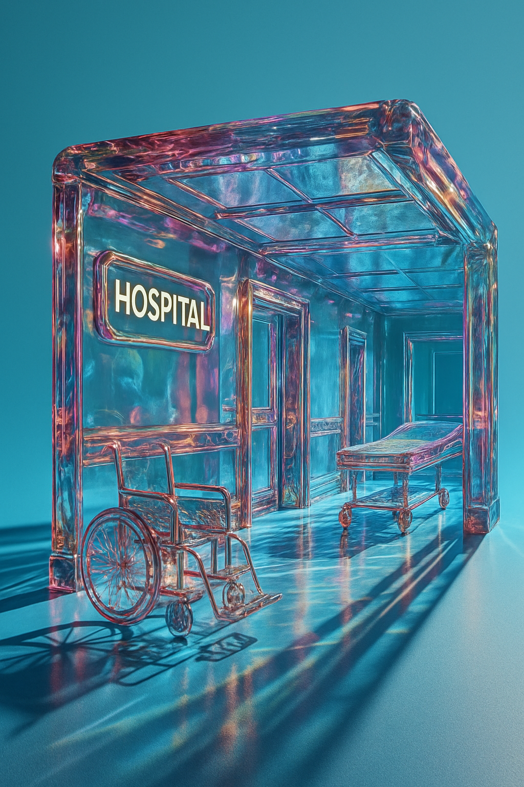20250805 1404 crystalline hospital corridor simple compose 01k1x1v65je3zv9mkk1srpf7c8